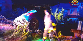 Auto in bilico sul muro dopo il tremendo incidente