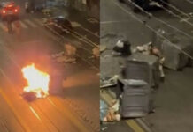 Impazzisce in strada e incendia tutto