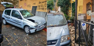Auto si schianta e il muro crolla sulle case